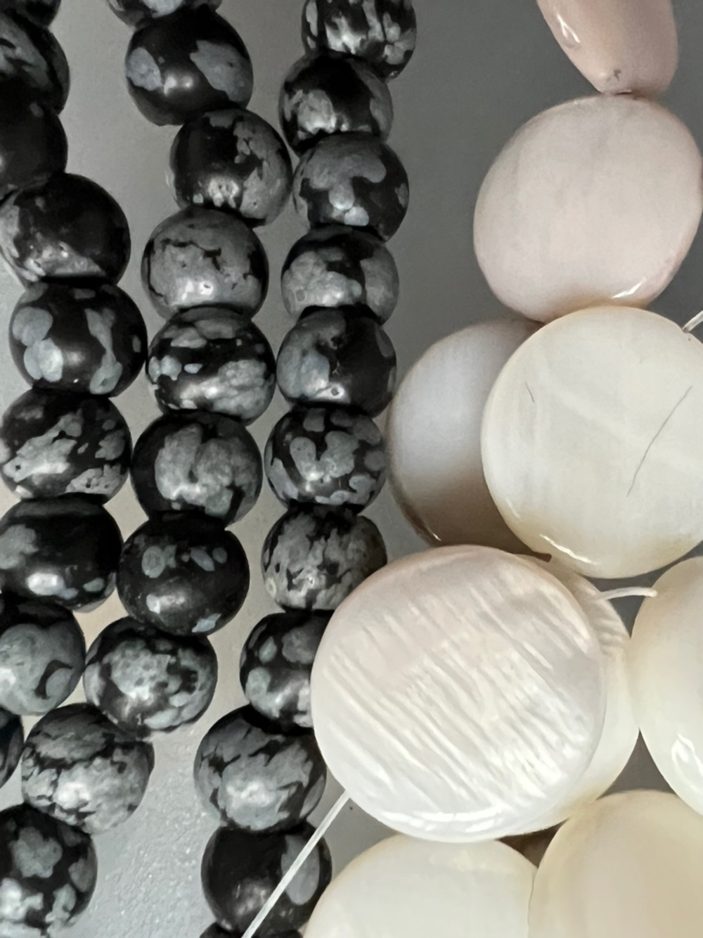 Snowflake Obsidian Beads-FOUR  6mm  Strands BONUS mother of pearl